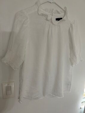 J. Crew White Ruffle Collar Puff Sleeve Blouse